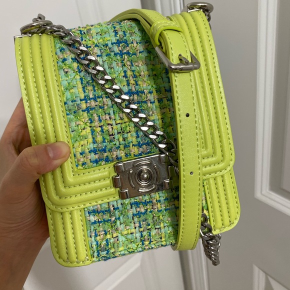 Nub tweed green  faux leather shoulder & cross body bag - Picture 3 of 8